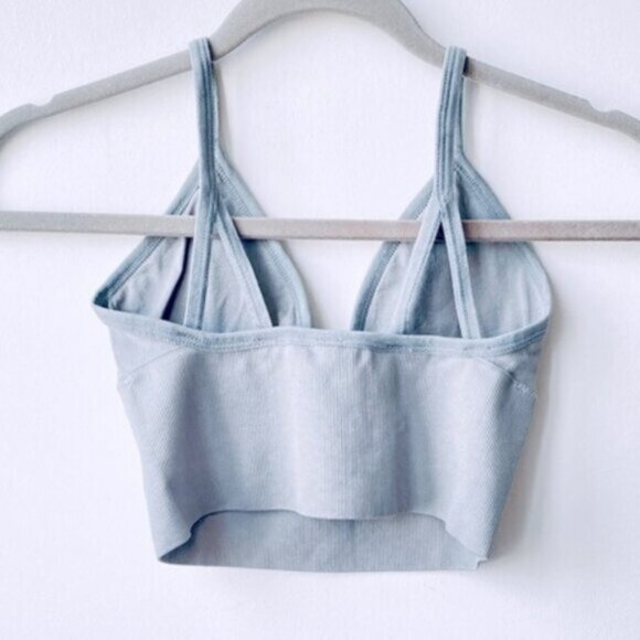 Popular Tik Tok Deep V Ribbed Semi Crop Bralette top - Picture 6 of 6